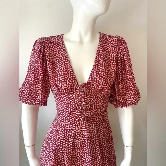 Eggie Red Floral Puff Sleeve Mini Dress – Small Romantic - Picture 6 of 7